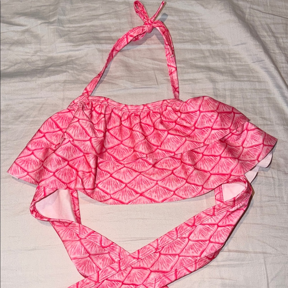 Pink Ruffle Mermaid Scale Halter Girls Bikini Top 6/7